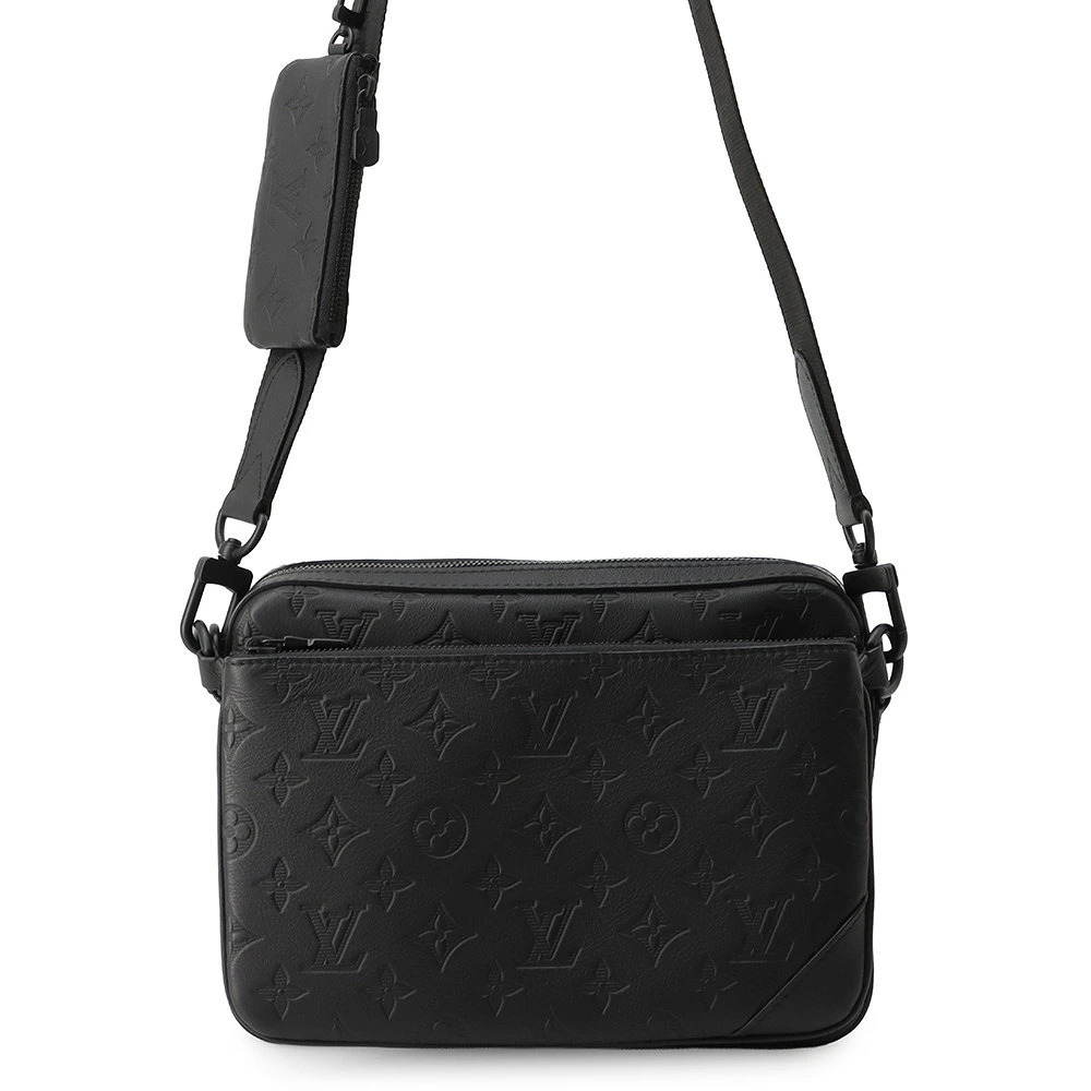 Louis Vuitton Monogram Shadow Black Trio Messenger Shoulder Bag Black